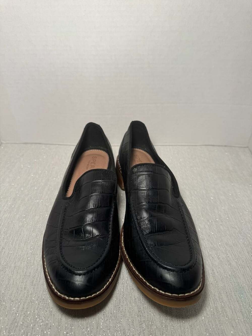 Sperry Top-Sider STS86788 Black Croc Embossed Leather Loafers Women's Size 6.5